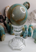 Load image into Gallery viewer, 3&quot; Amazonite Crystal Sphere with Glass Stand
