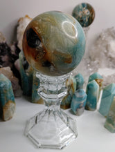 Load image into Gallery viewer, 3&quot; Amazonite Crystal Sphere with Glass Stand
