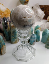 Load image into Gallery viewer, 2.5&quot; Amazonite &amp; Pyrite Crystal Sphere with Glass Stand
