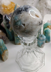 2.5" Amazonite & Pyrite Crystal Sphere with Glass Stand