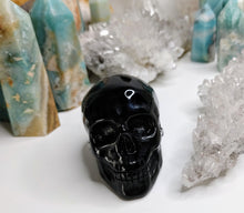 Load image into Gallery viewer, 3&quot; Gold Sheen Black Obsidian Crystal Skull Carving
