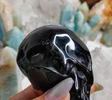 Load image into Gallery viewer, 3&quot; Gold Sheen Black Obsidian Crystal Skull Carving
