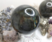 Load image into Gallery viewer, 2.5&quot; Labradorite Flash Sphere w/Glass Stand
