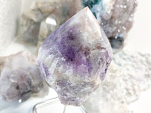 Load image into Gallery viewer, 3.5&quot; Chevron Amethyst Crystal Point on Stand
