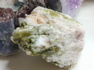 1.5" Green Tourmaline Crystal in Quartz Matrix