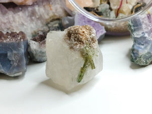 1.5" Green Tourmaline Crystal in Quartz Matrix