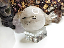 Load image into Gallery viewer, 1.5-2&quot; Black Tourmalinated Quartz Sphere with Stand
