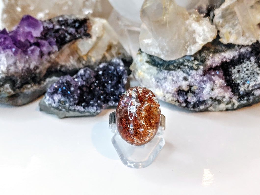 Rainbow Lodolite Garden Quartz Crystal Ring