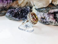 Faceted Mystic Topaz Sterling Silver Ring w/Stand sz6