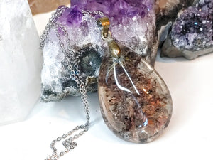 Rutilated Garden Quartz Lodolite Crystal Necklace