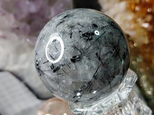 Load image into Gallery viewer, 2.5&quot; Black Tourmalinated Quartz Crystal Sphere with Stand
