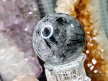 Load image into Gallery viewer, 2.5&quot; Black Tourmalinated Quartz Crystal Sphere with Stand
