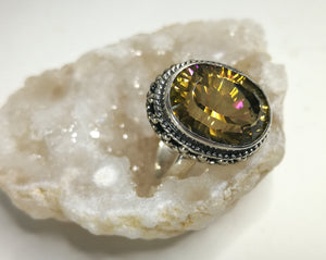 Faceted Mystic Topaz Sterling Silver Ring w/Stand sz6