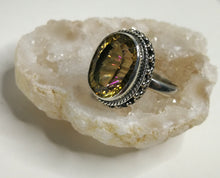 Load image into Gallery viewer, Faceted Mystic Topaz Sterling Silver Ring w/Stand sz6
