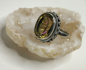 Faceted Mystic Topaz Sterling Silver Ring w/Stand sz6