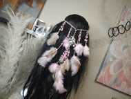 Handmade Adjustable Faceted Heart Feather Beaded Headband