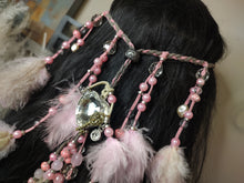Load image into Gallery viewer, Handmade Adjustable Faceted Heart Feather Beaded Headband
