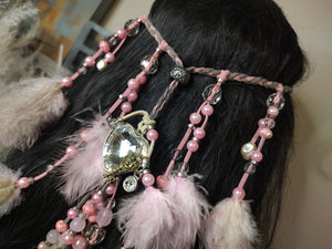 Handmade Adjustable Faceted Heart Feather Beaded Headband